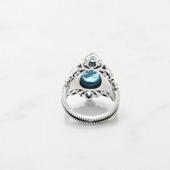 Oval and Pear Blue Topaz Ring in 925 Sterling Silver - Picture 3 of 3